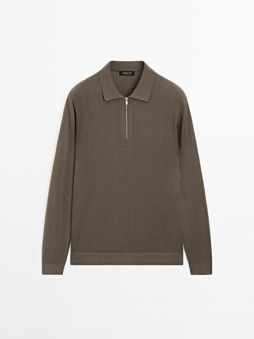 Massimo Dutti Свитер поло с молнией, хаки