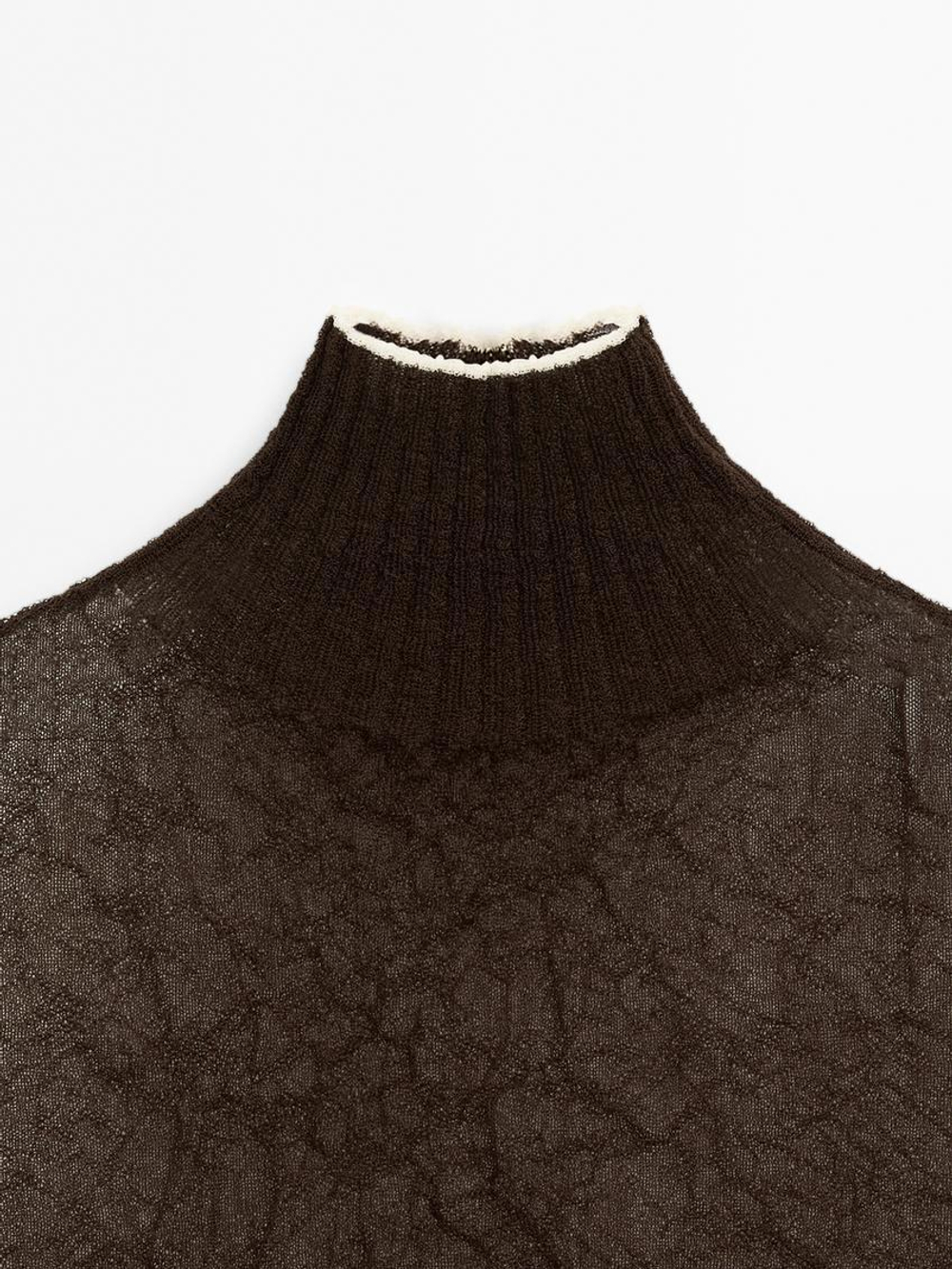 Massimo Dutti Текстурированная блузка с воротником-стойкой, коричневый