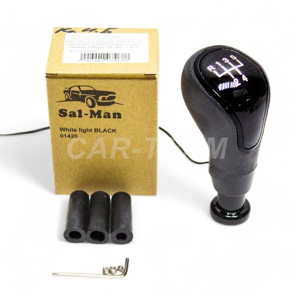 Ручка КПП "Sal-Man" (арт. 01420) ВАЗ 2108-21099, 2110-2112, 2113-2115, Лада Приора в стиле Веста (рычажный привод, черный лак) с белой LED-подсветкой