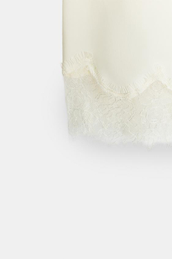 ZARA АТЛАСНАЯ ЮБКА С КРУЖЕВОМ — ZW COLLECTION, ВАНИЛЬНЫЙ