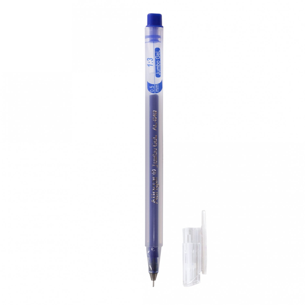 Ручка гелевая Alingar, "Jumbo GeL", 0,5 мм, синяя, игольчатый наконечник, трехгранный, прозрачный, пластиковый корпус, карт. уп.