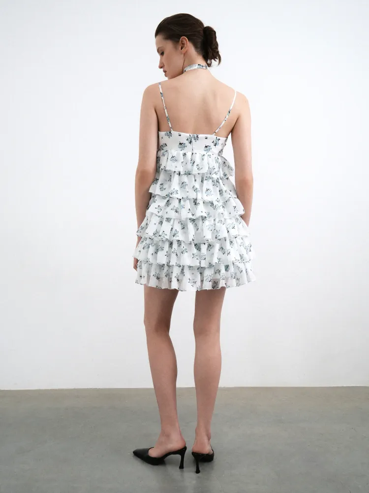 Уиллоу мини (Willow mini), платье мини из молочного шифона с цветочным принтом