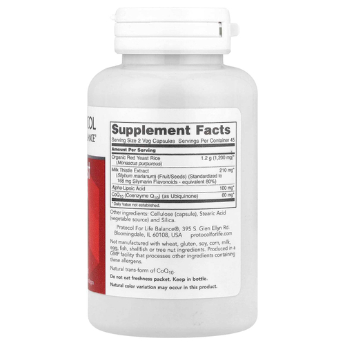 Protocol for Life Balance, красный ферментированный рис с коэнзимом Q10, расторопшей и альфа-липоевой кислотой, 90 растительных капсул