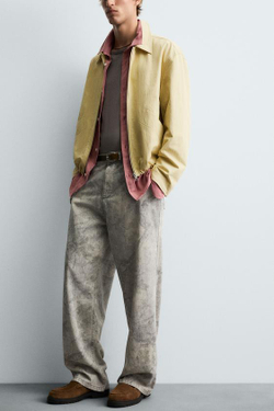 ZARA БРЮКИ RELAXED FIT С АБСТРАКТНЫМ ПРИНТОМ, СЕРО-БЕЖЕВЫЙ