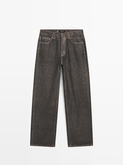 Massimo Dutti Джинсы прямого кроя с высокой талией, золотой