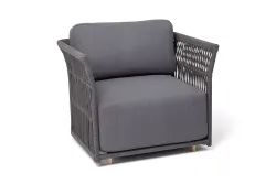 "Лугано" кресло плетеное из роупа, каркас алюминий темно-серый (RAL7024) муар, роуп темно-серый круглый, ткань темно-серая YB25-0027