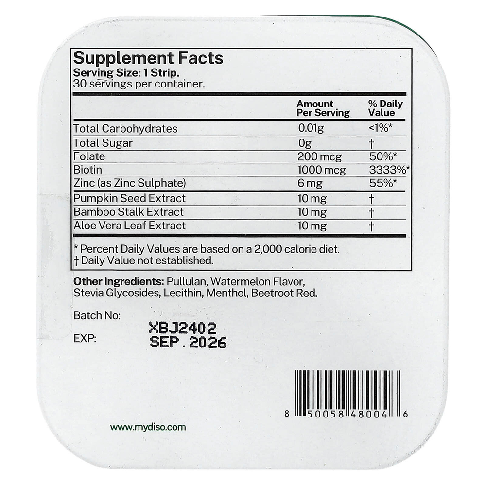 Diso, Derma, тропический арбуз, 30 полосок для полости рта