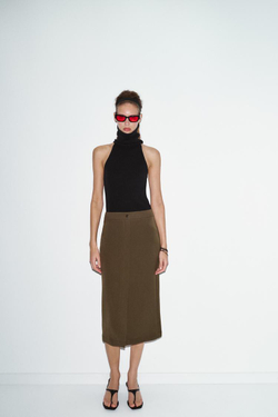 ZARA ЮБКА-КАРАНДАШ МИДИ, ТАБАЧНЫЙ