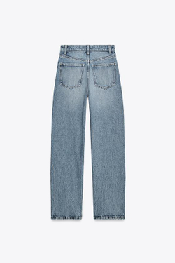 ZARA ДЖИНСЫ TRF MOM FIT HIGH WAIST, СЕРО-СИНИЙ