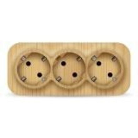 Розетка трехместная серия "IONICH", с/з, о/у, 16А, 220В, "сосна" (еврослот) (HU2232)