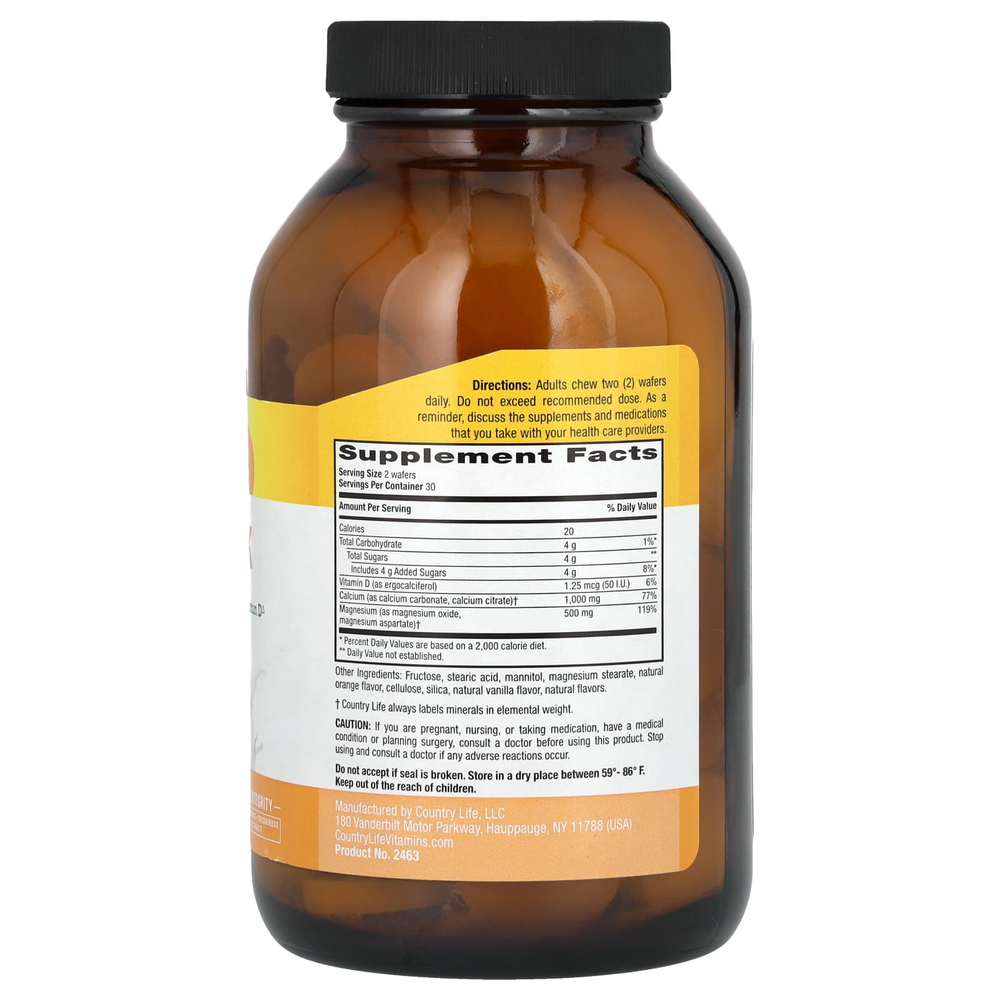 Country Life, Cal-Snack, жевательные кальций и магний, ванильный апельсин, 60 вафель