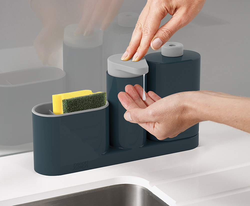 Органайзер для раковины с дозатором для мыла и бутылочкой SinkBase Plus серый, Joseph Joseph