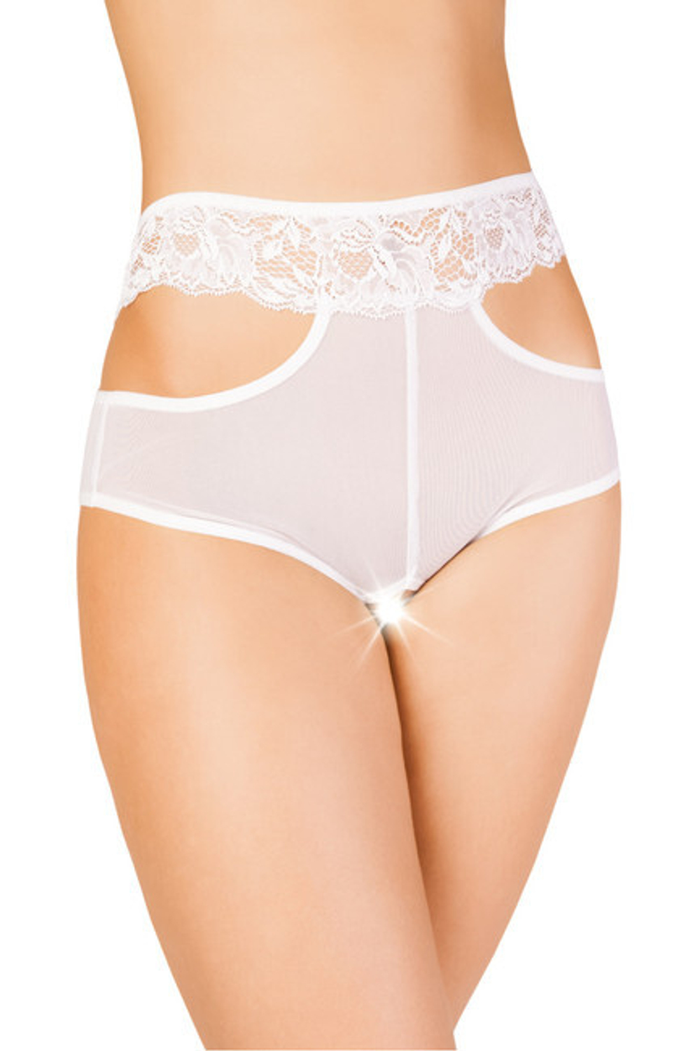 Эротические трусики с высокой посадкой,перекрестными кружевными полосами (42-44) (Цвет: белый)