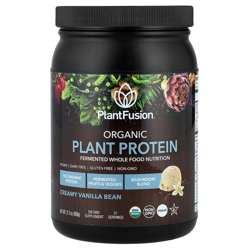 PlantFusion, Органический растительный протеин, сливочные стручки ванили, 609 г (21,4 унции)