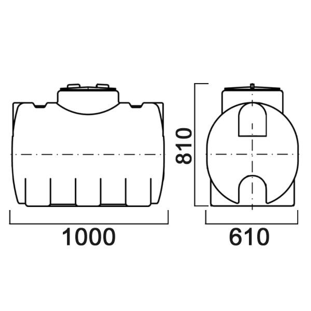Емкость цилиндрическая горизонтальная с дыхательным клапаном и сливом Анион 300 л. горизонтальная (1000x610x810см;синий) - арт.559408