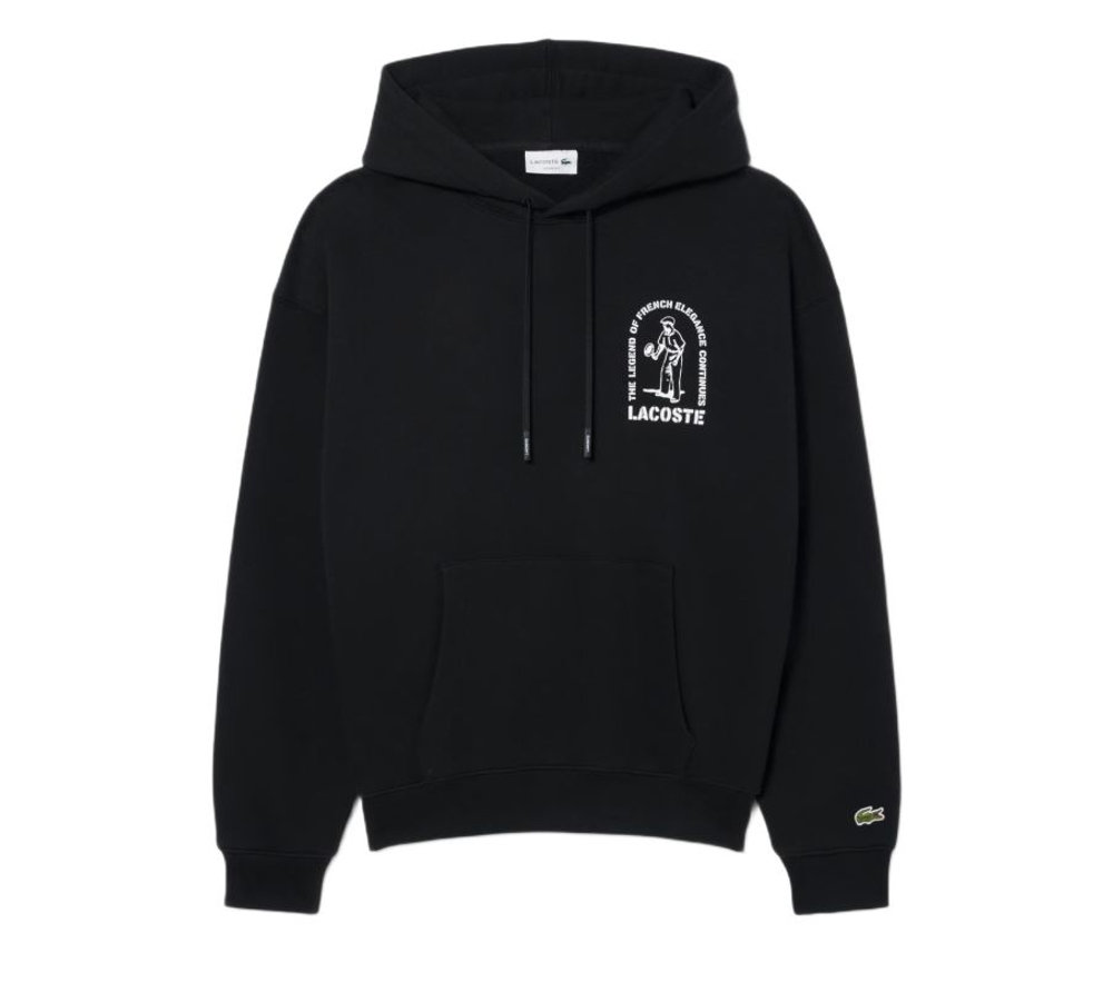 Мужская теннисная кофта Lacoste Loose Fit Printed Hoodie - black