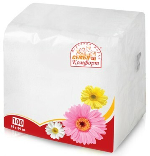 Бумажные салфетки "Семья и Комфорт" (белые) 100шт