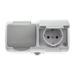 Розетка Intro Atlantic 5-203-03 двойная с заземлением 2х2P+E Schuko 16А-250В IP54 ОУ серый | Intro