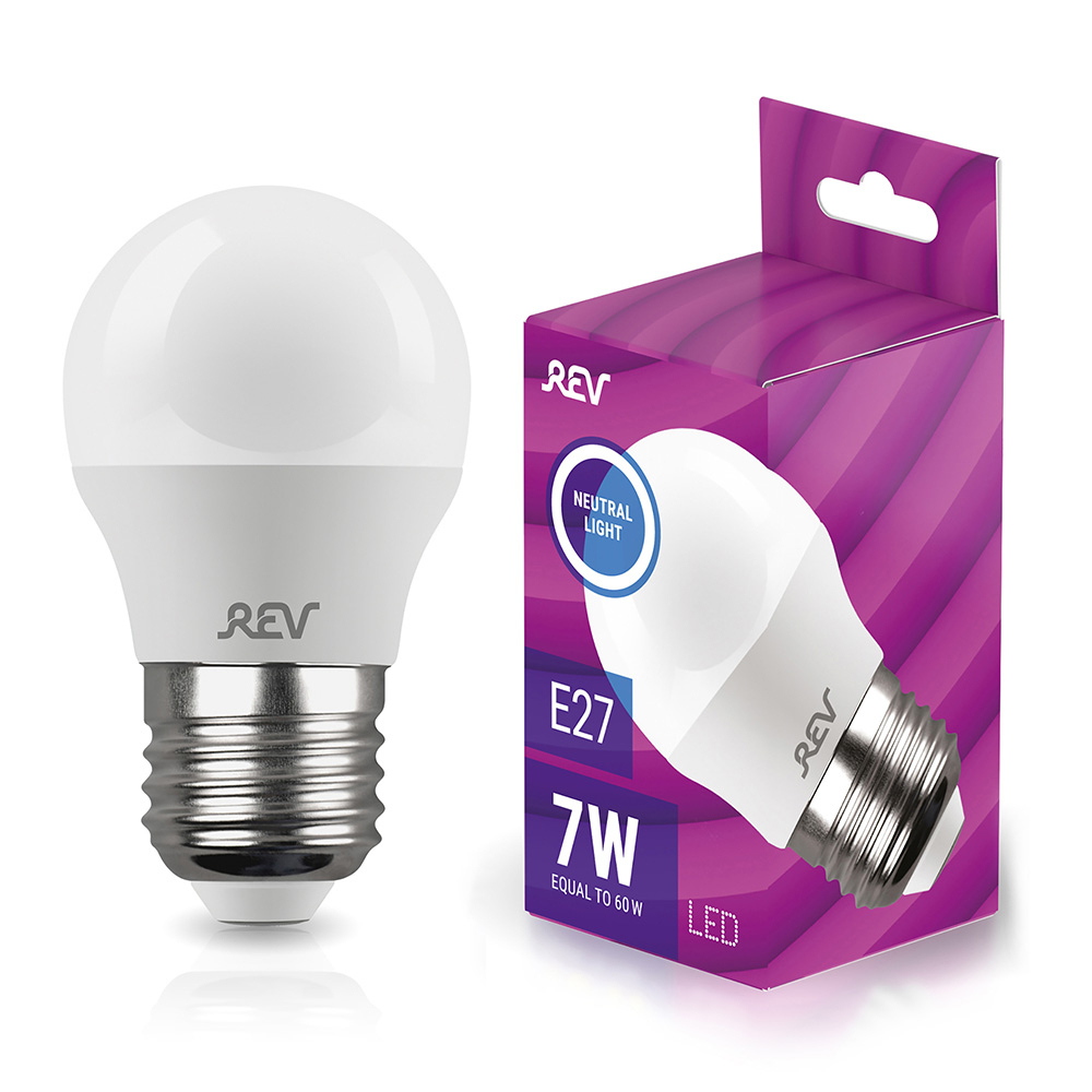 Лампа светодиодная REV 7Вт Е27 шар 4000К свет нейтральный белый