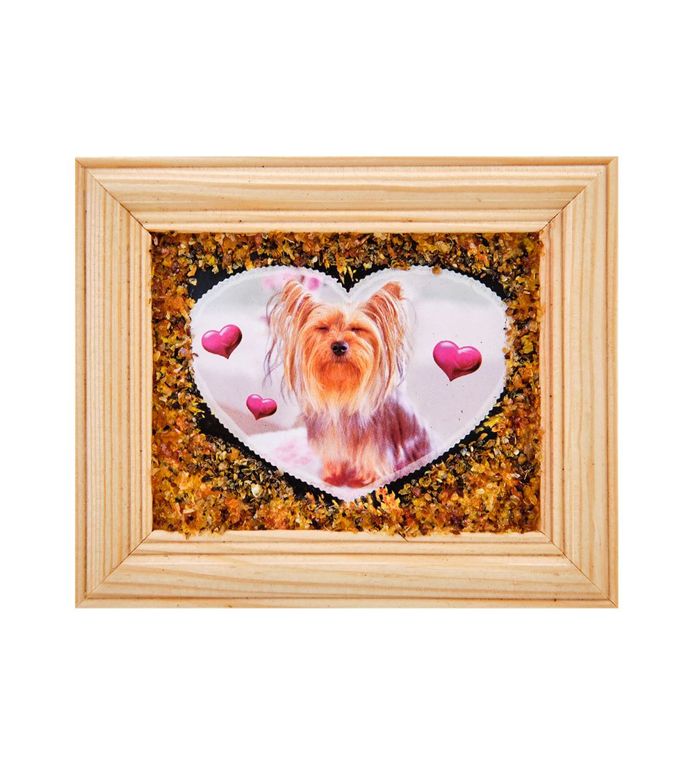 AMB-55/ 9 Картина «Йоркширский терьер» (с янтарной крошкой) дер.рамка 7х9