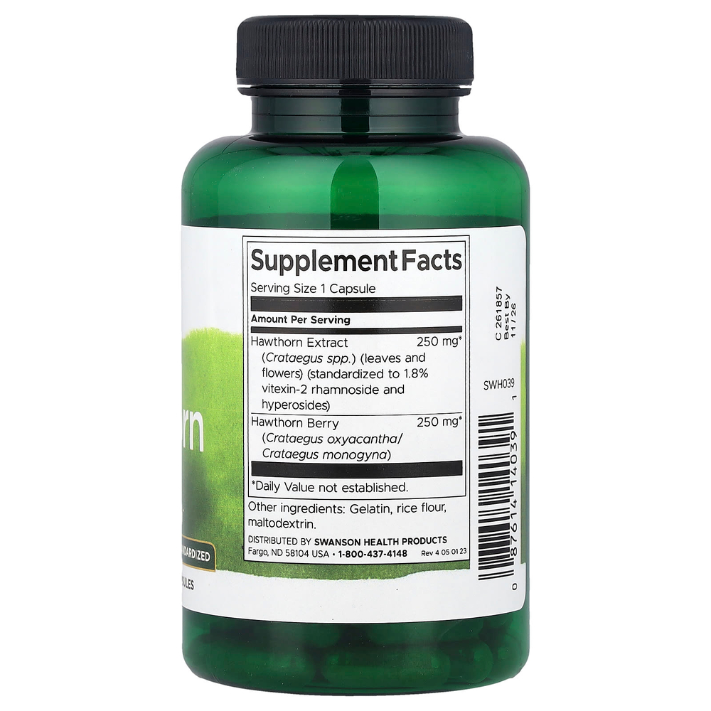 Swanson, Боярышник, стандартизированный, 120 капсул
