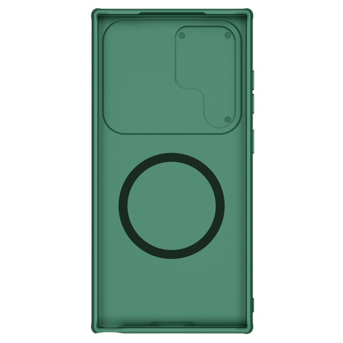 Чехол зеленого цвета (Deep Green) от Nillkin c поддержкой магнитной беспроводной зарядки для смартфона Samsung Galaxy S24 Ultra, серия CamShield Pro Magnetic Case