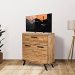 Тумба из массива дуба Флеверс, 100х42х113 см, 2 двери с ящиком, на металлических ножках