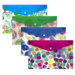 Папка-конверт на кнопке Yalong, A4, 260х360 мм, 160 мкм, ассорти, полупрозрачная с рисунком, "Яркий принт"