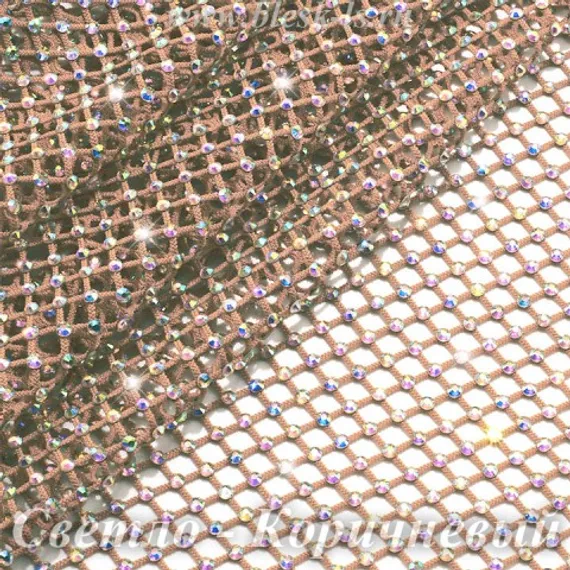 Сетка со стразами Кристалл АБ, Светло-Коричневая №67, розница от 30 см