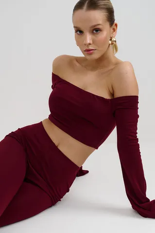 Бандо с длинными рукавами клеш цвета бордо