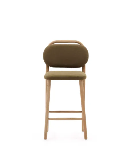 Полубарный стул Helda из зеленого шенилла и массива дуба FSC 65 см