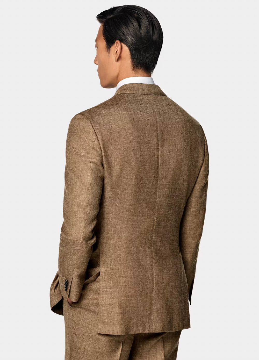 Мужской двубортный костюм (коричневый) Б58