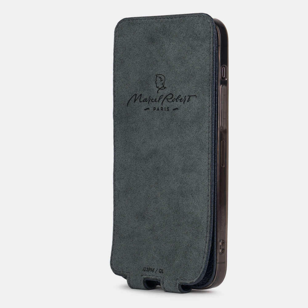 Чехол для iPhone 15 Pro Max из кожи сафьяно, синего цвета