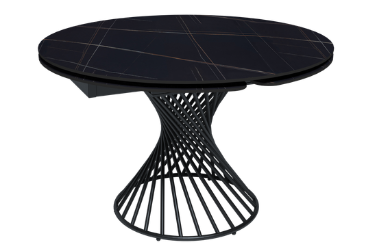 Стол ЛАВА, керамический раздвижной круглый D120-180х76 Black Gold матовый / черный муар