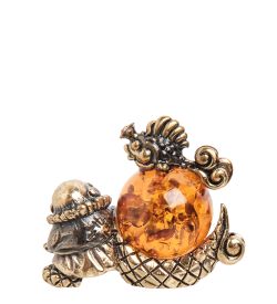 Народные промыслы AM- 566 Фигурка «Старик с неводом» (латунь, янтарь)