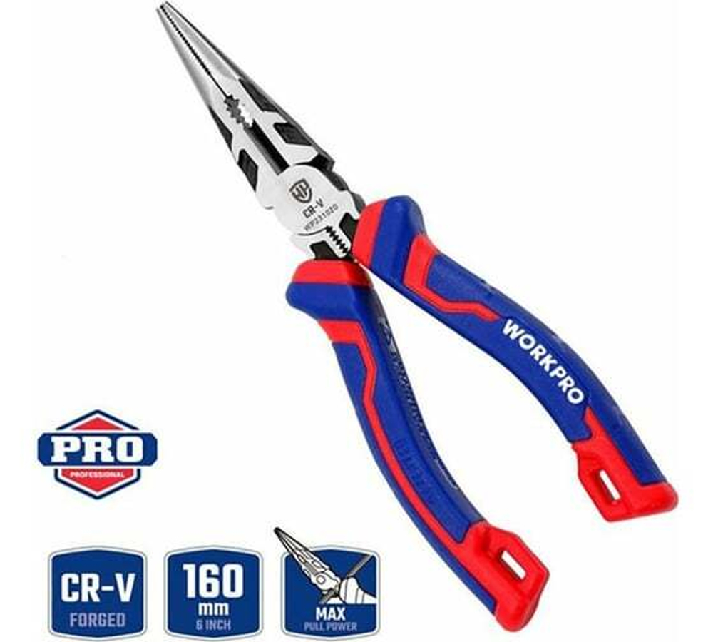 Длинногубцы WORKPRO 160 мм, 6 дюймов, CR-V WP231020