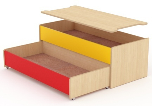 Кровать 2-х ярусная выкатная с крышкой, 1440*650*512, корпус древесный, фасады цветные, фанера 8 мм