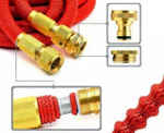 Садовый шланг для полива, растягивающийся, латунные разъемы, с пистолетом, красный