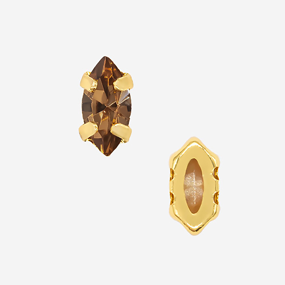 Кристалл Маркиз (Marquise Fancy Stone) в цапах, оттенок "Дымчатый Топаз"/"Smoked Topaz", 6*3мм, позолота