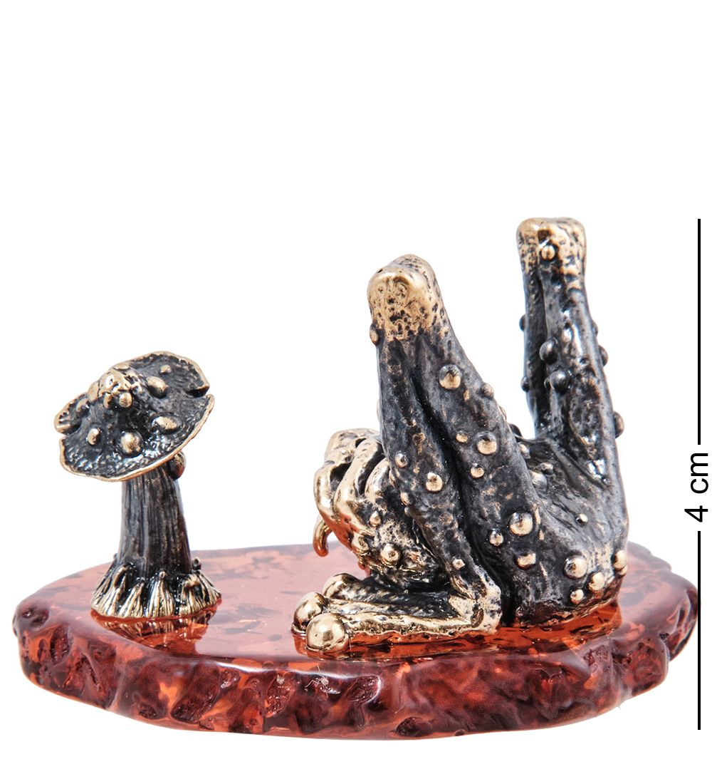 Народные промыслы AM- 604 Фигурка «Лягушка и волшебный грибочек» (латунь, янтарь)