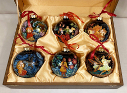Сувенирный набор из 6-ти новогодних шаров с ручной росписью Палех
