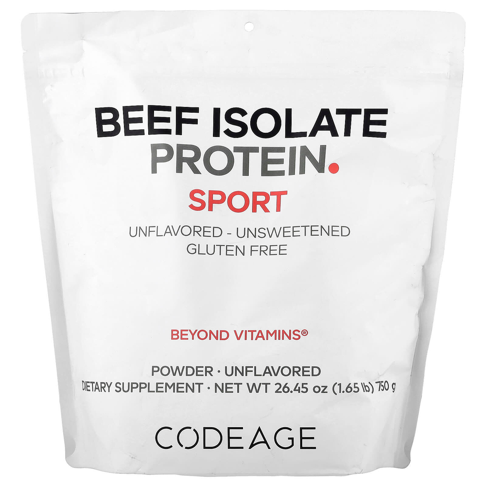 Codeage, Sport, говяжий изолят протеина в порошке, без добавок, 750 г (1,65 фунта)