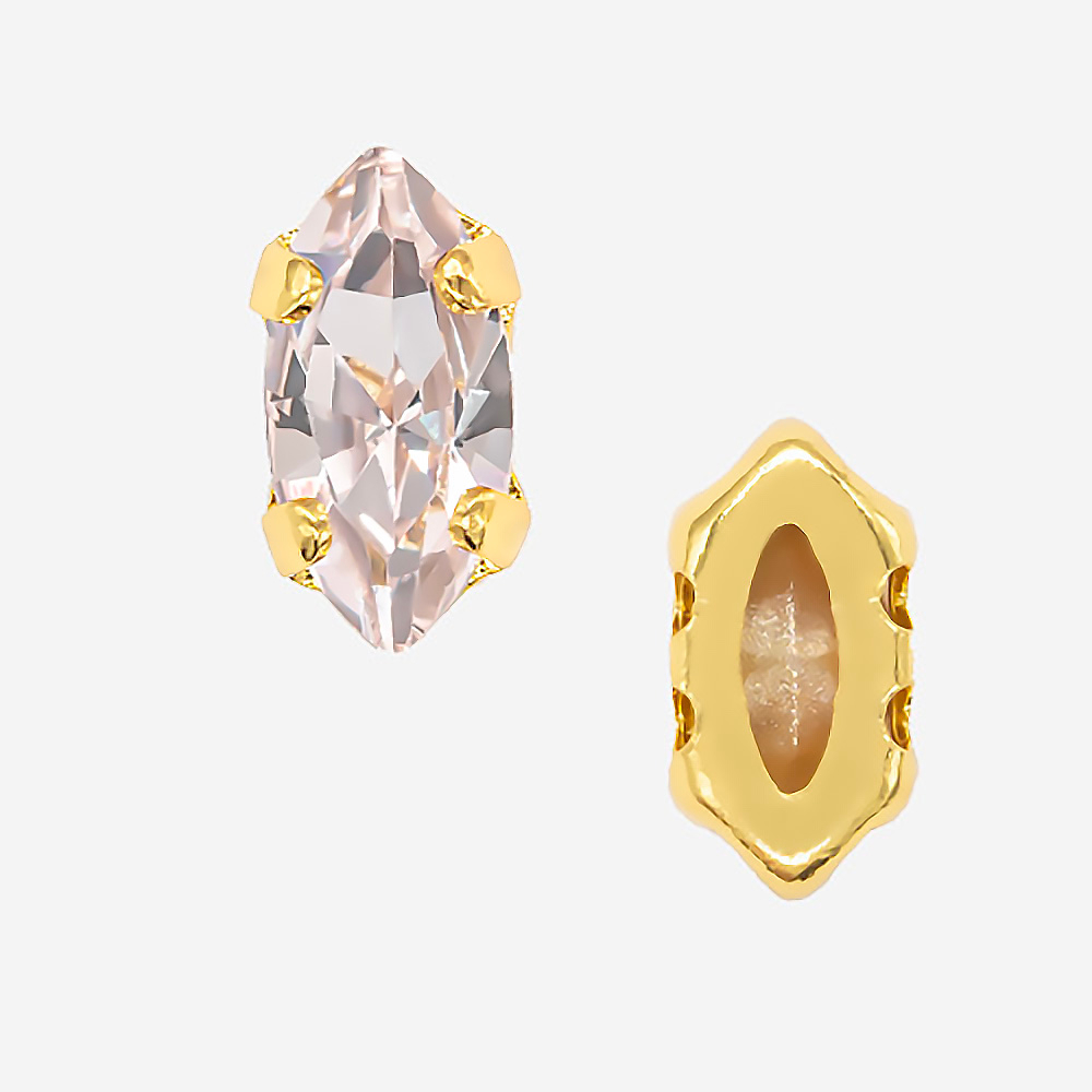 Кристалл Маркиз (Marquise Fancy Stone) в цапах, оттенок "Светло-розовый"/"Light Rose", 8*4мм, позолота