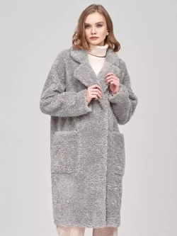 Шуба женская из шерсти мериноса чебурашка тедди, серая, SilverFox