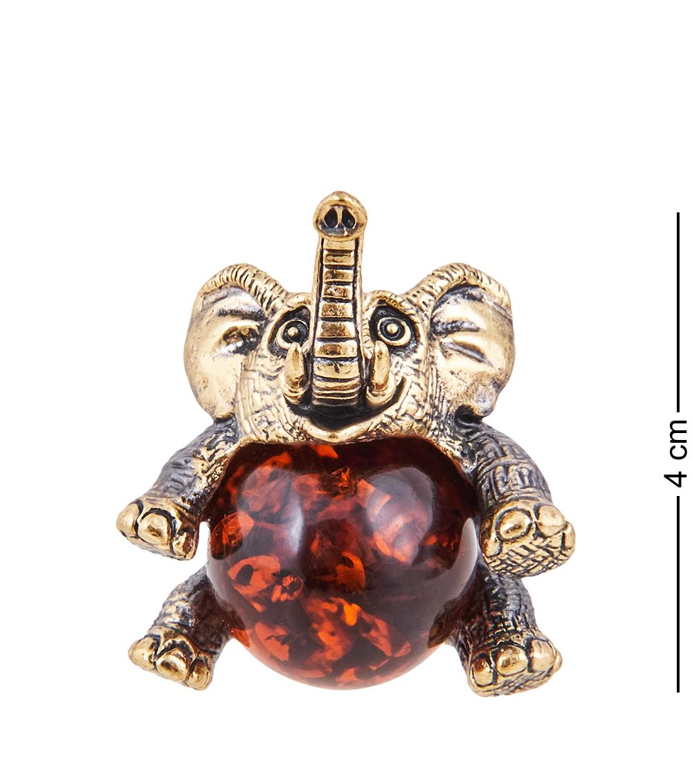 Народные промыслы AM-3714 Фигурка «Слон Счастье» (латунь, янтарь)