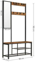 Напольная вешалка для одежды VASAGLE HSR050B01V1, с зеркалом и 9 крючками, высота 185 см Металл коричневый