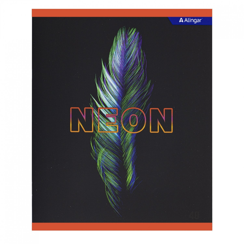Тетрадь 48л., А5, клетка, Alingar "Пёрышко(NEON)", скрепка, мелованный картон (стандарт), soft touch, блок офсет, 4 дизайна в пленке т/у