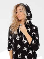 Туника коричневая с капюшоном и принтом женская с длинным рукавом большие размеры для пляжа хлопковая спортивная удлиненная нарядная летняя домашняя