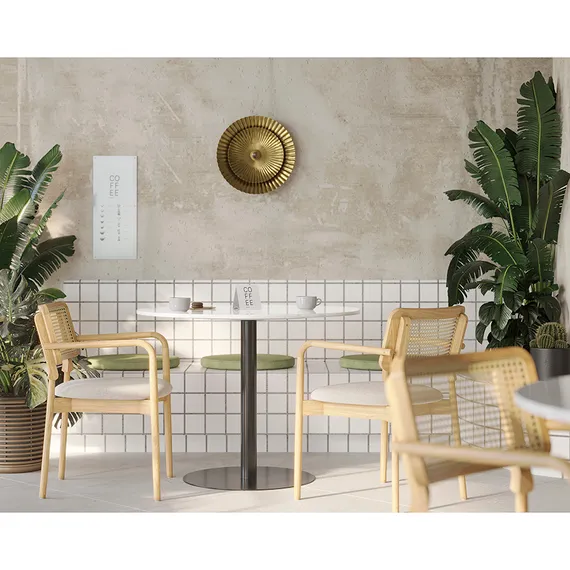 Стол Trond, Ø100 см, белый мрамор, черная ножка