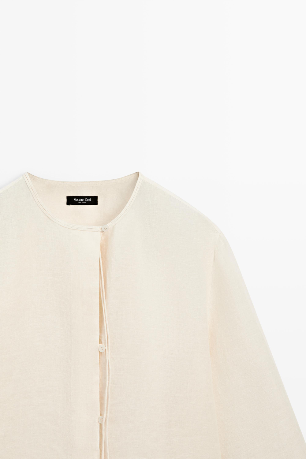 Massimo Dutti Рубашка из 100% льняной ткани с вырезом, ванильный